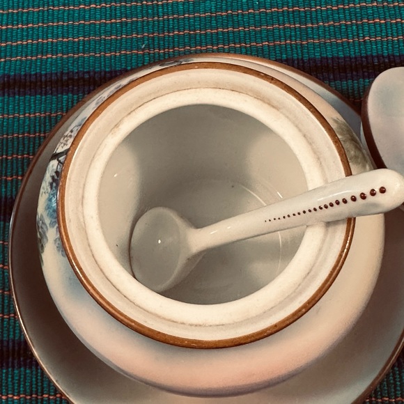 VTG Noritake Sugar Bowl Spoon Jelly Jam Mayonnaise Covered Attached Plate Japan - Picture 8 of 9